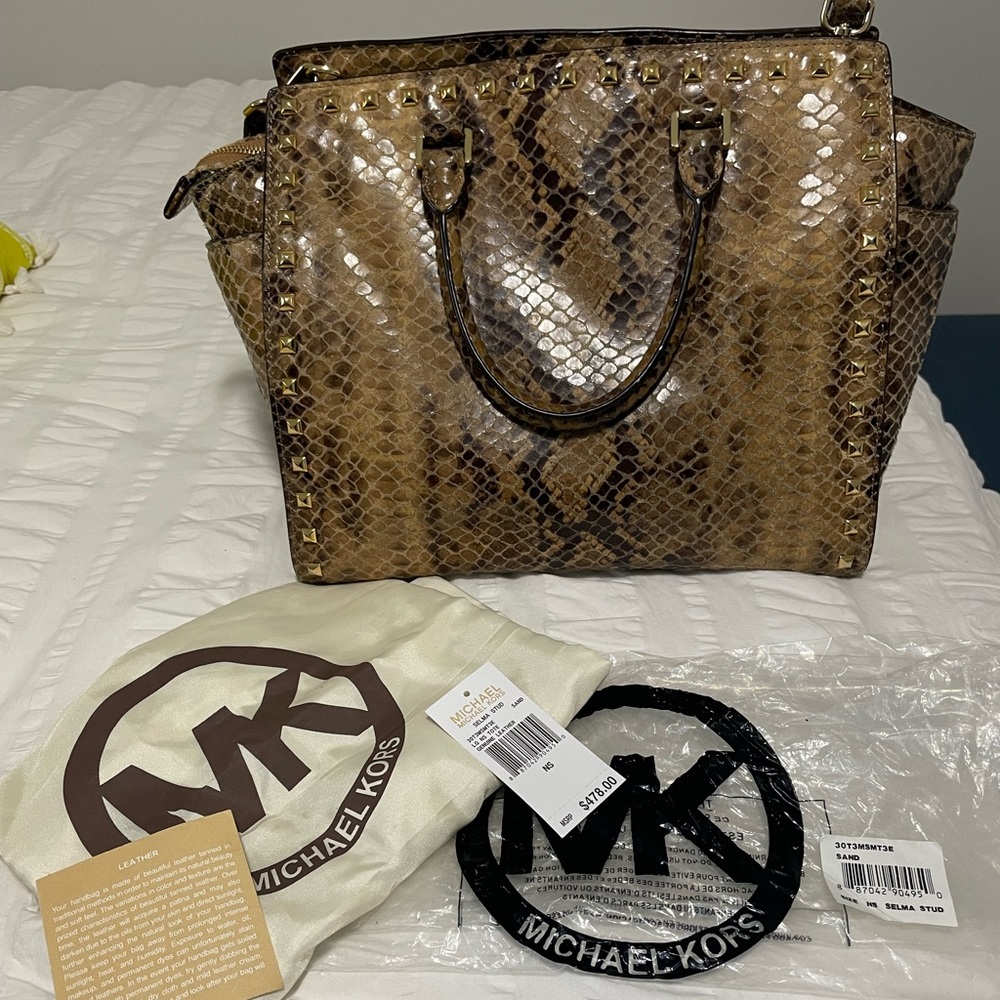 Michael Kors Selma Stud Sand Python Shoulder Bag